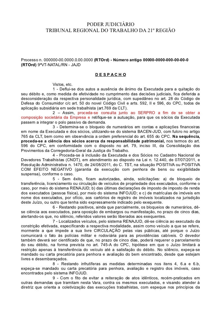 Despacho modelo padrão para execução Brasilia Advogados Juíza ELIZABE…