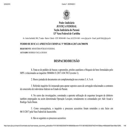 Despacho de Moro sobre Tacla Duran - 18 de dez de 2017