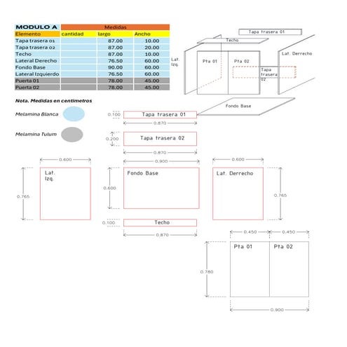 Detailed Modular Furniture Components and Measurements Guide | PDF