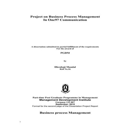 Dessertation project  on BPM in IT Industry 