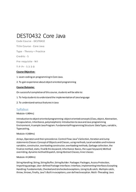 core java syllabus