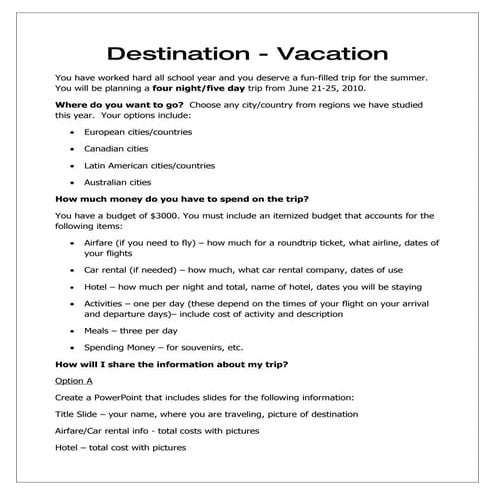 Destination   vacation