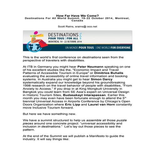 Destinations for All: How Far Have We Come?