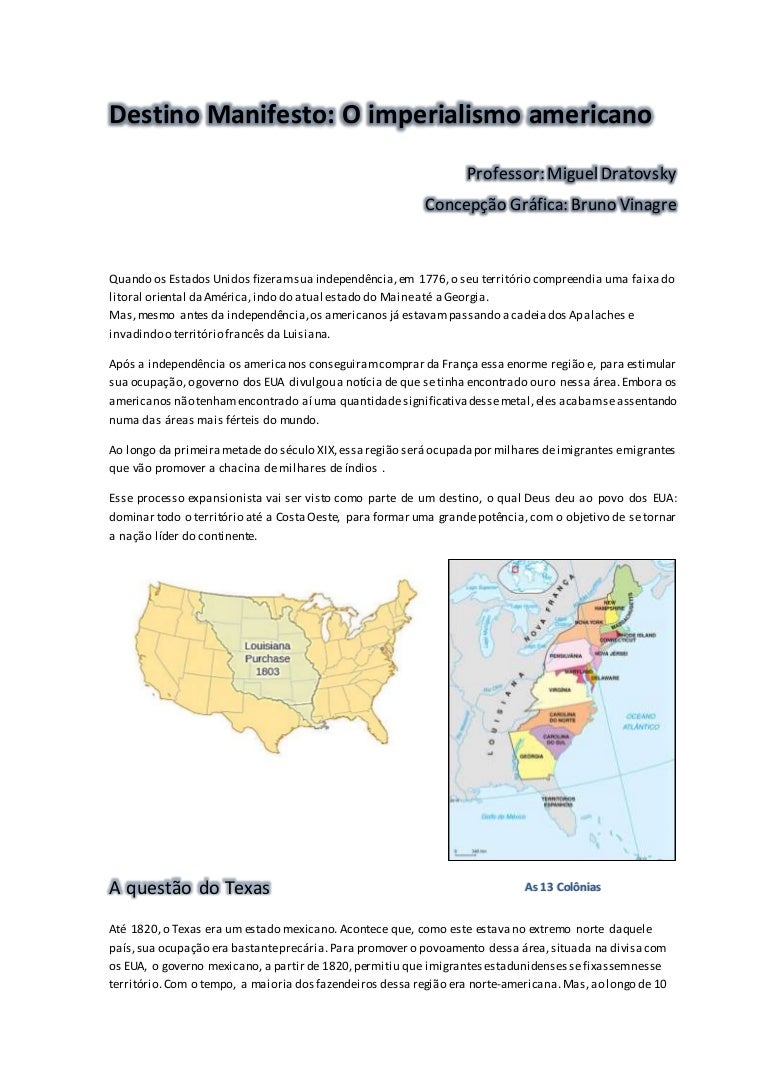 Defina Os Objetivos Do Chamado Destino Manifesto