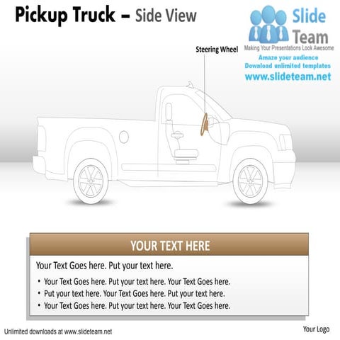 Destroyed pickup brown truck side view power point slides and ppt diagram tem...