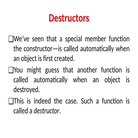 Understanding Destructors and Object Management in C++ Programming | PPTX
