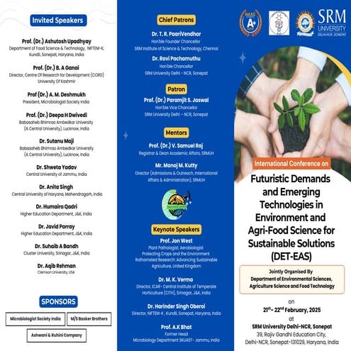 Futuristic Demands and Emerging Technologies in Environment and Agri-Food Science for Sustainable Solutions (DET-EAS)