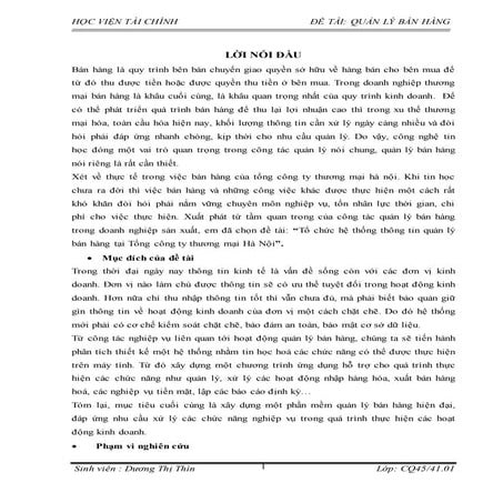 Đề tài: Hệ thống thông tin quản lý bán hàng tại công ty thương mại