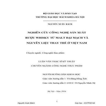 Luận văn: Công nghệ sản xuất rượu Whisky từ malt đại mạch, 9đ 