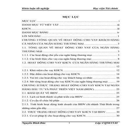 Đề tài: Mở rộng cho vay khách hàng cá nhân tại ngân hàng BIDV