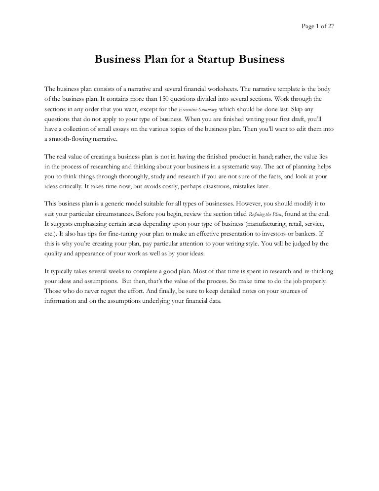 Startup business plan template image