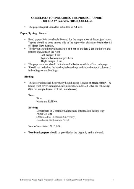 Detailed format for E-commerce project report |BBA