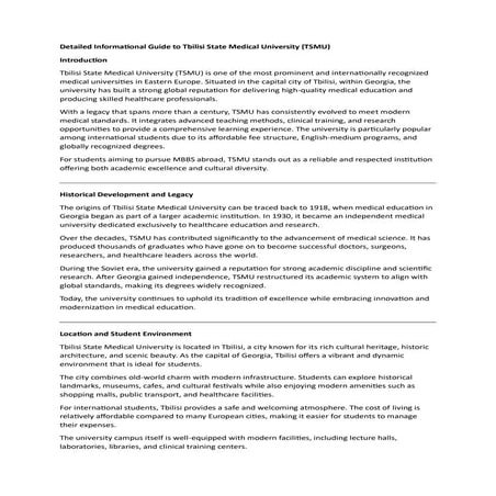 Complete Informational Guide to Tbilisi State Medical University | PDF
