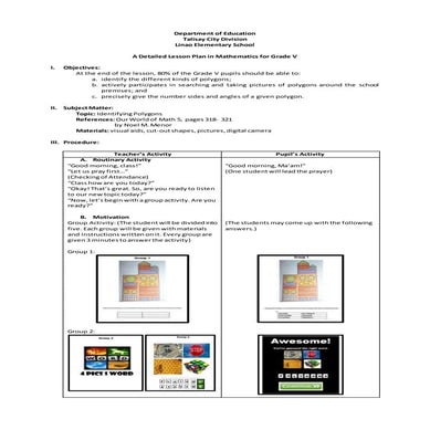 Detailed Lesson Plan for Mathematics 5 (Identifying Polygons)