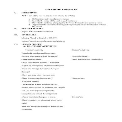 Detailed lesson plan in active and passive