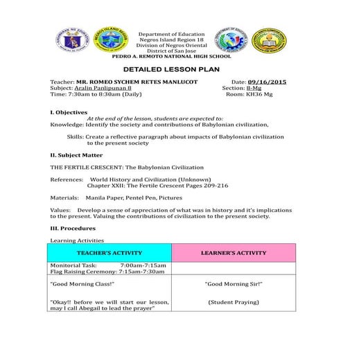 Detailed Lesson Plan (Social Studies)