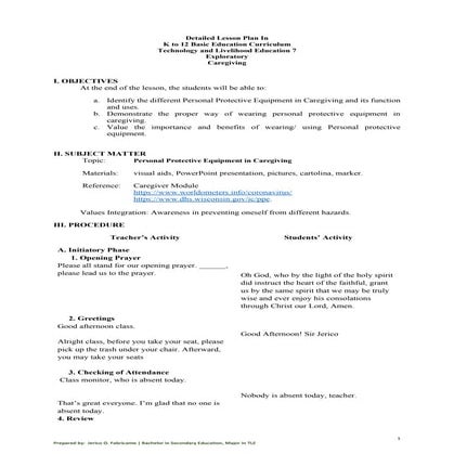 Detailed lesson plan in caregiving