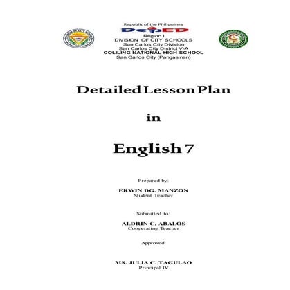 Detailed Lesson Plan in English 7 (Prepositions)
