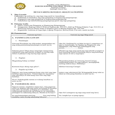 Detailed lesson plan in filipino