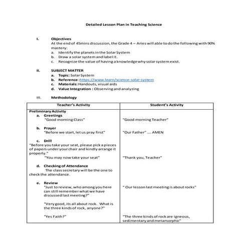 Detailed Lesson Plan about Planets