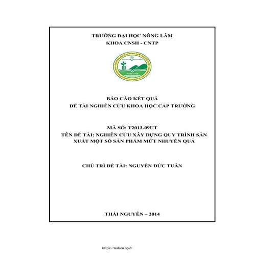 Nghiên cứu xây dựng quy trình sản xuất một số sản phẩm mứt nhuyễn quả