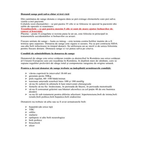 Detalii generale necesare donatorului de sange