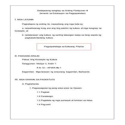 Detalyadong banghay sa araling panlipunan 3