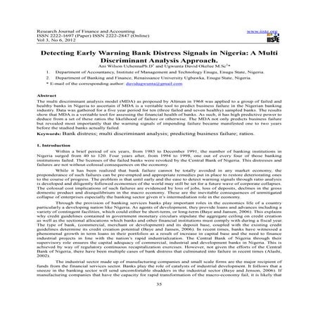 Detecting early warning bank distress signals in nigeria