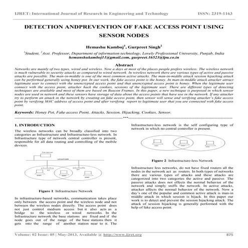 Detection andprevention of fake access point using sensor nodes
