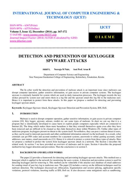 Detection and prevention of keylogger spyware attacks