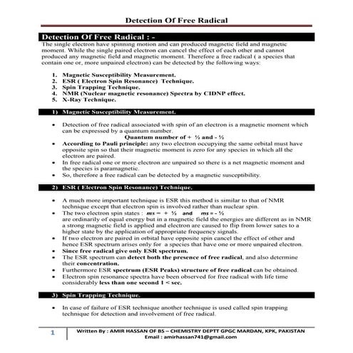 Detection Of Free Radical