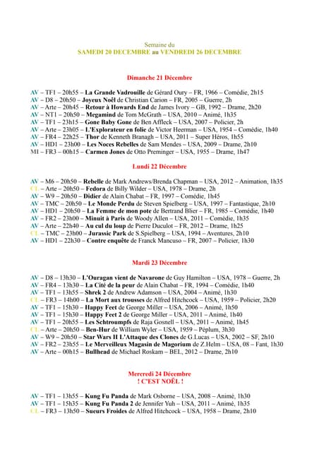 Dé'télé  -  semaine du 20 au 26 décembre