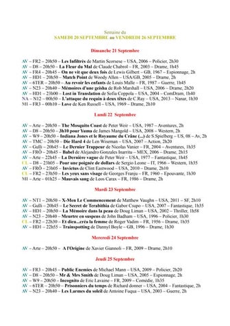 Dé'télé   semaine du 20 au 26 septembre