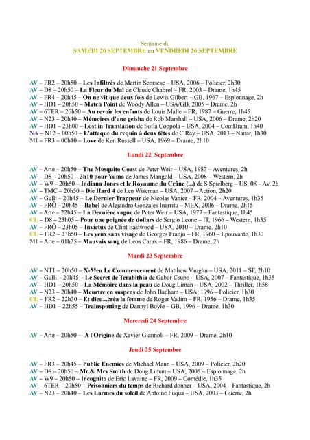 Dé'télé   semaine du 20 au 26 septembre