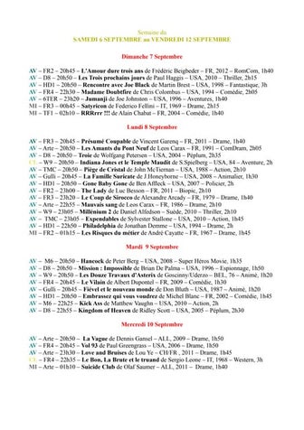 Dé'télé  - semaine du 6 au 12 septembre