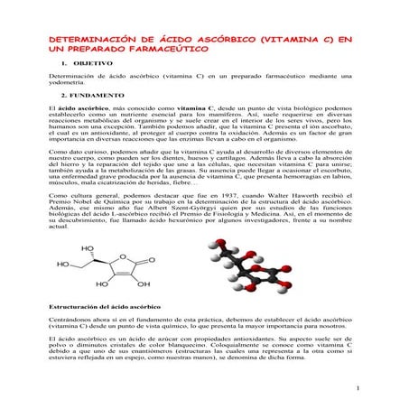 Determinación vitamina c en un preparado farmacéutico sandra castro