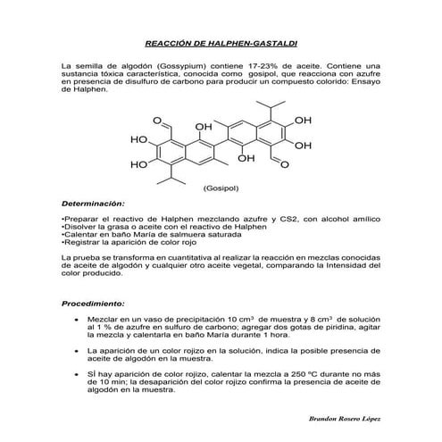 Determinacion de aceite de algodon y de ajonjoli.
