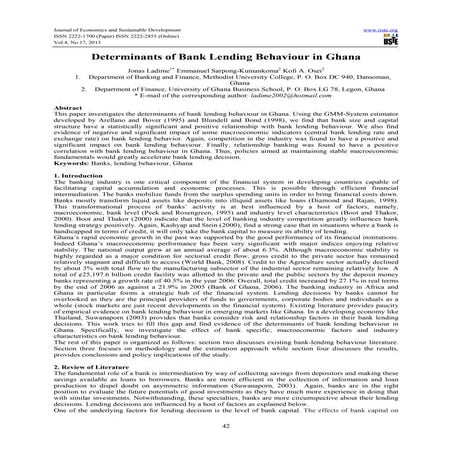 Determinants of bank lending behaviour in ghana