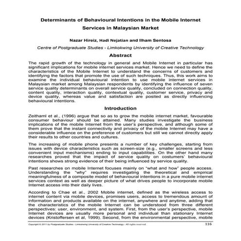 Determinants of behavioural intentions in the mobile internet