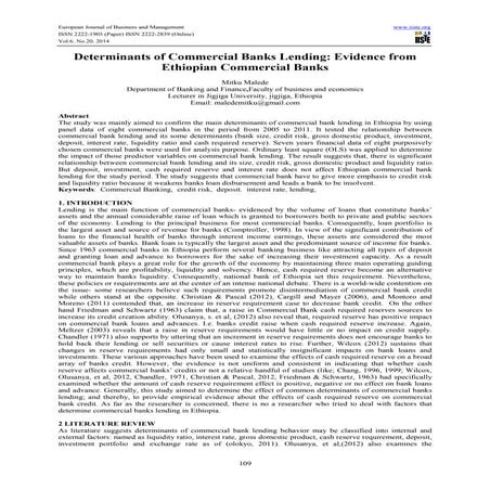 Determinants of commercial banks lending evidence from ethiopian commercial b...