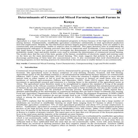 Determinants of commercial mixed farming on small farms in kenya