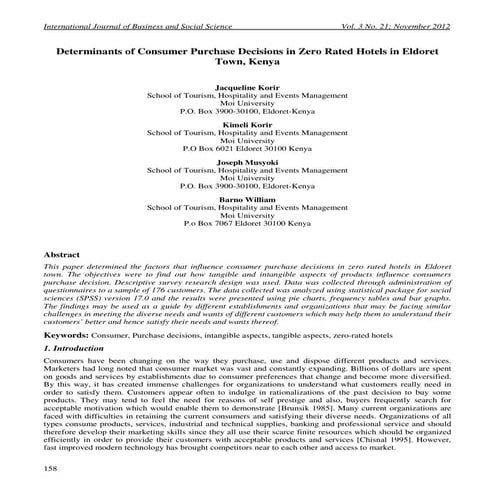 Determinants of consumer purchase decisions in zero rated hotels in eldoret