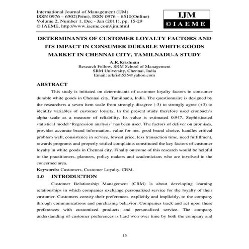 Determinants of customer loyalty factors and its impact in consumer durable w...