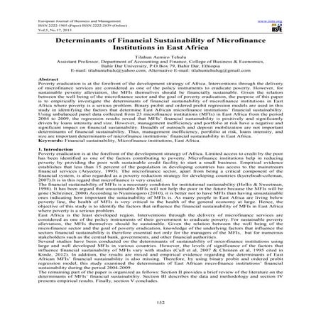 Determinants of financial sustainability of microfinance institutions in east...