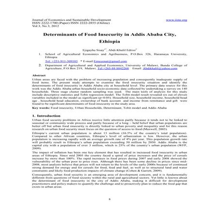 Determinants of food insecurity in addis ababa city, ethiopia | PDF