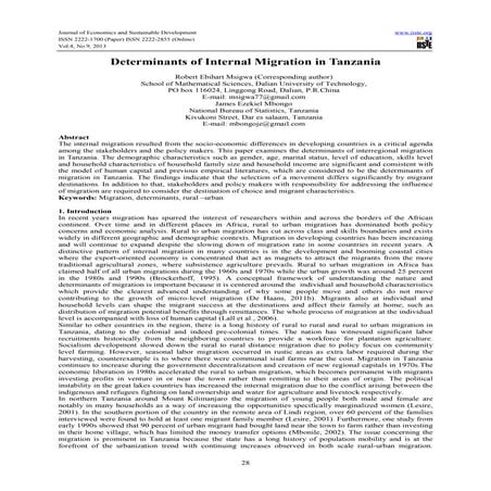 Determinants of internal migration in tanzania