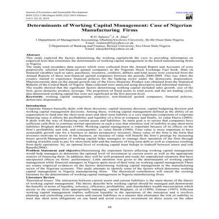 Determinants of working capital management case of nigerian
