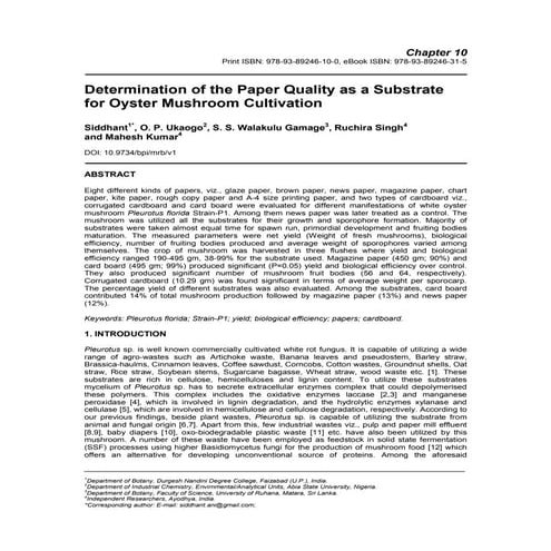 Determination of the Paper Quality as a Substrate for Oyster Mushroom Cultiva...