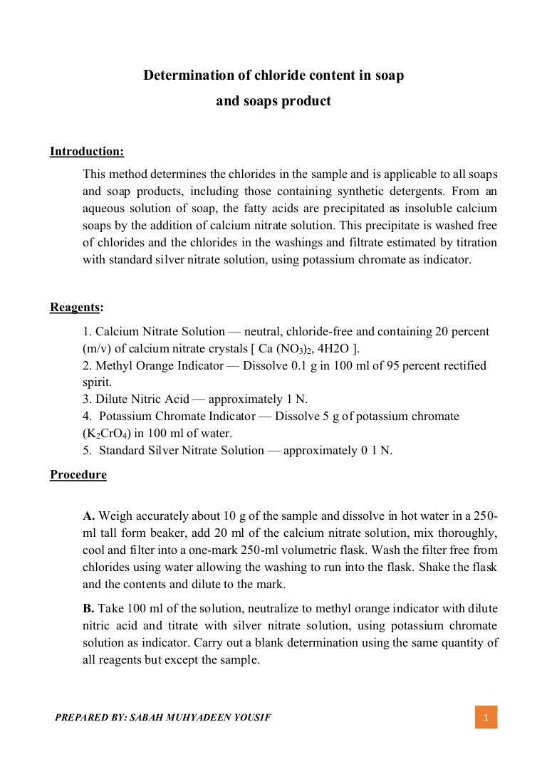 Determination of chloride content in soap
