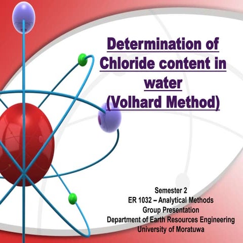 Determination of chloride content in water by Volhard method